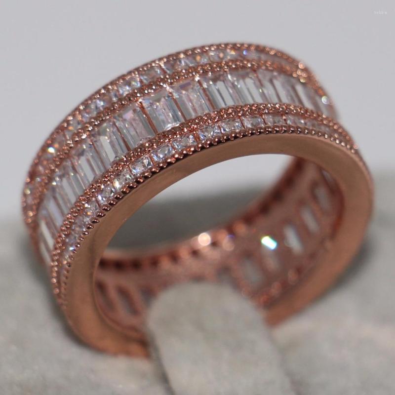 

Wedding Rings Size 5-11 Choucong Handmade Luxury Jewelry 10KT Rose Gold Filled Princess Cut Top Sell White 5A CZ Women Band Ring Gift