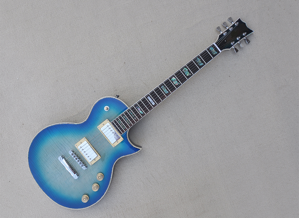 

Blue 6 Strings Electric Guitar with Flame Maple Veneer Rosewood Fretboard Can be Customized