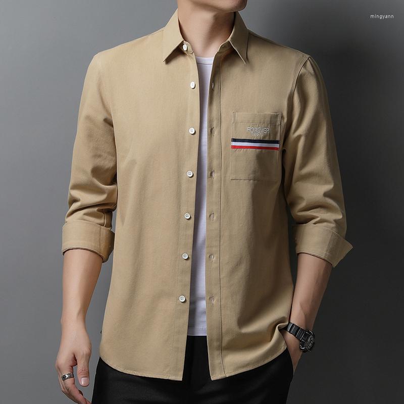 

Men's Casual Shirts High End Luxury2022Autumn Winter Men's Shirt Cotton Lapel Jacquard Stripe Long Sleeve Pocket Korean Fashion, Black