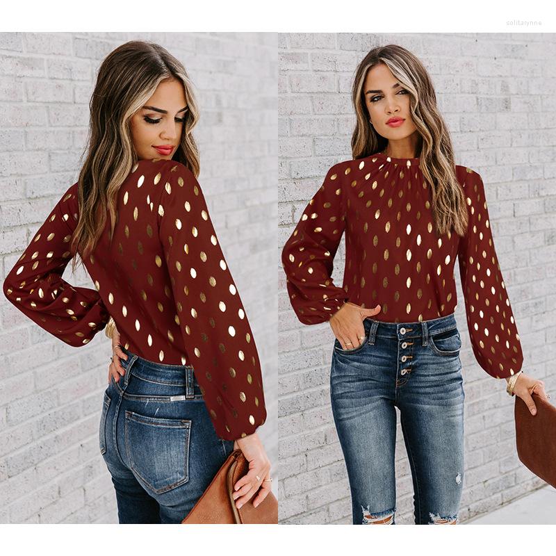 

Women' Blouses Red Polka Dot Women Shirts Formal Work Ladies Cotton Long Sleeve Vintage Shirt Plus Size Fashion Clothes Tops, Claret