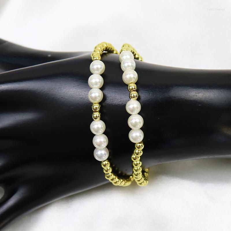 

Strand 5 Pcs Pearls Gold Beaded Stacking Style Bracelet Add Pendant Jewelry Bracelets For Women 8521