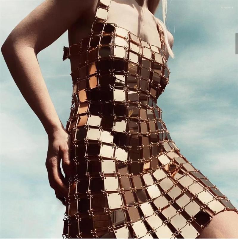 

Casual Dresses Sexy Acrylic Sequins Women Dress Hollow Out Backless Sleeveless Night Club Woman Shiny Mini Party 2022, Gold