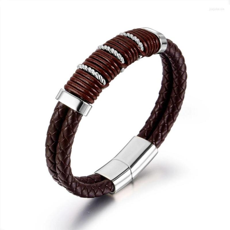 

Charm Bracelets Fashion Bracelet Multilayer Genuine Leather Braided Punk Bangles For Father's Day Men's Birthday Gift