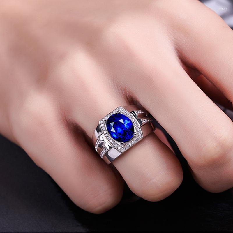 

Cluster Rings BLACK ANGEL 2022 Fashion Men's Ring Sea Blue Topaz Gemstone Sapphire Adjustable For Male Fine Jewelry Christmas Gift
