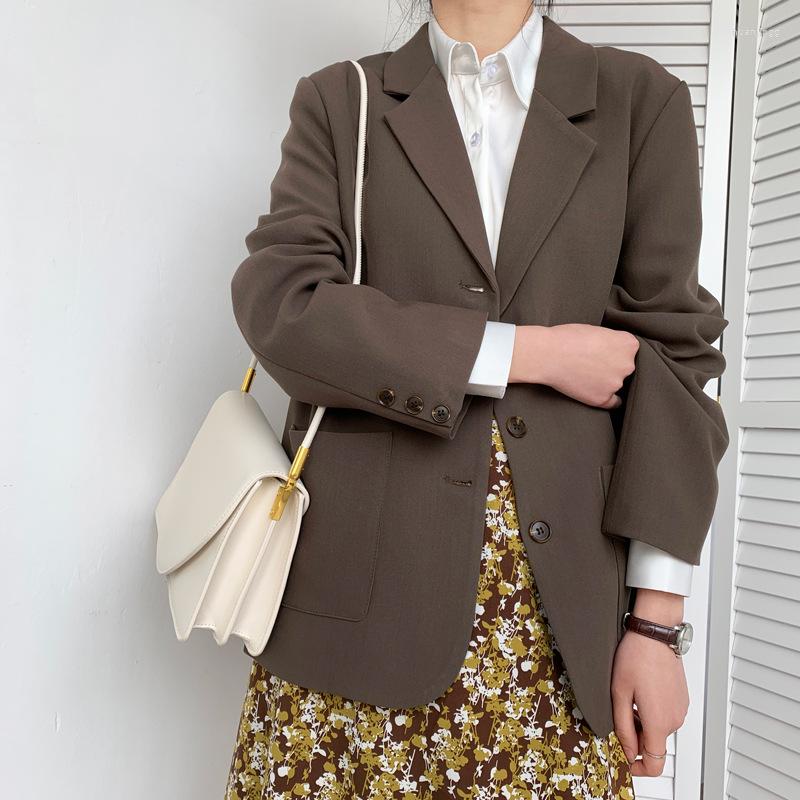 

Women's Suits 2022 Spring Solid Color Suit Jacket Female Pocket Loose Korean Single Breasted Leisure Blazer Office Lady, Skirt