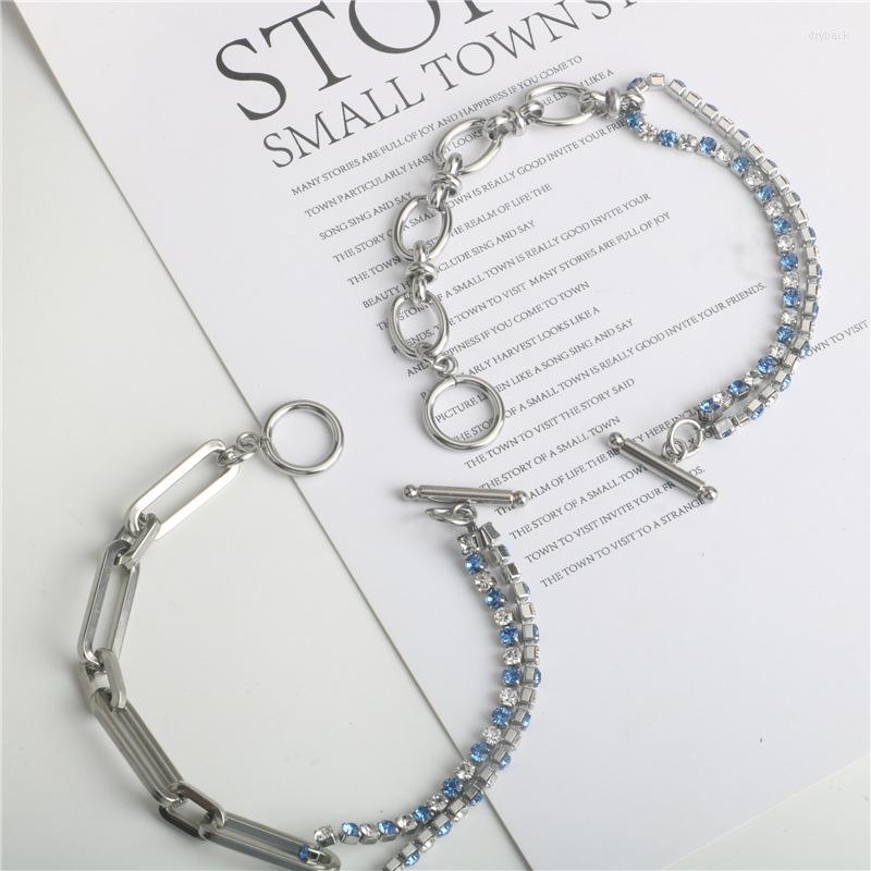 

Link Bracelets Fashion Handmade Stitching Chain Crystal Titanium Steel Claw Bracelet Hip Hop All-match Men's And Women's