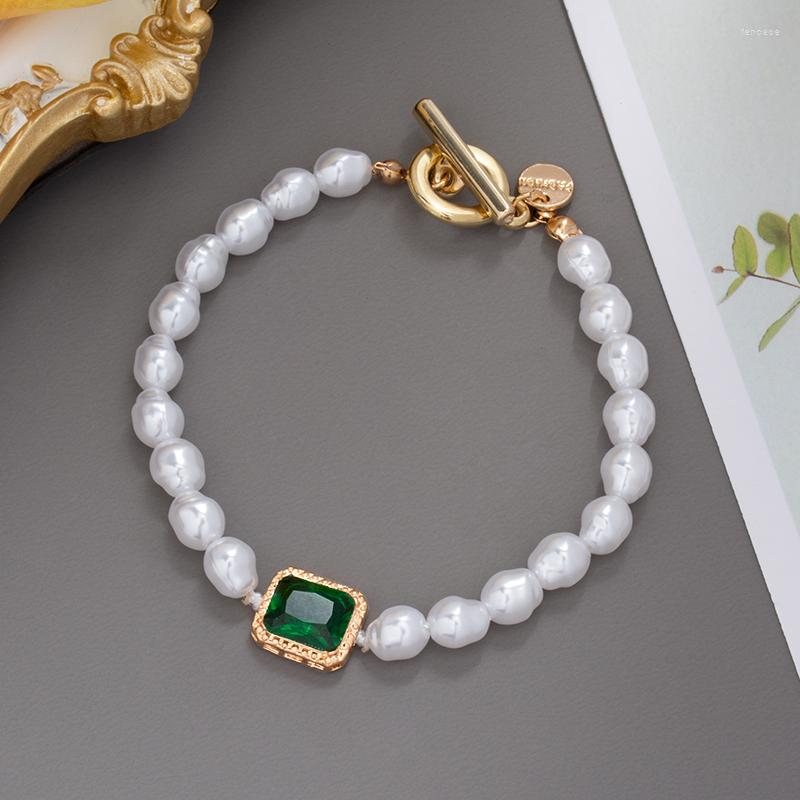 

Link Bracelets Fashion Vintage Big Simulation Pearl Gold Color Chain Punk For Women Trendy Baroque Geometric Bracelet Jewellery Gifts