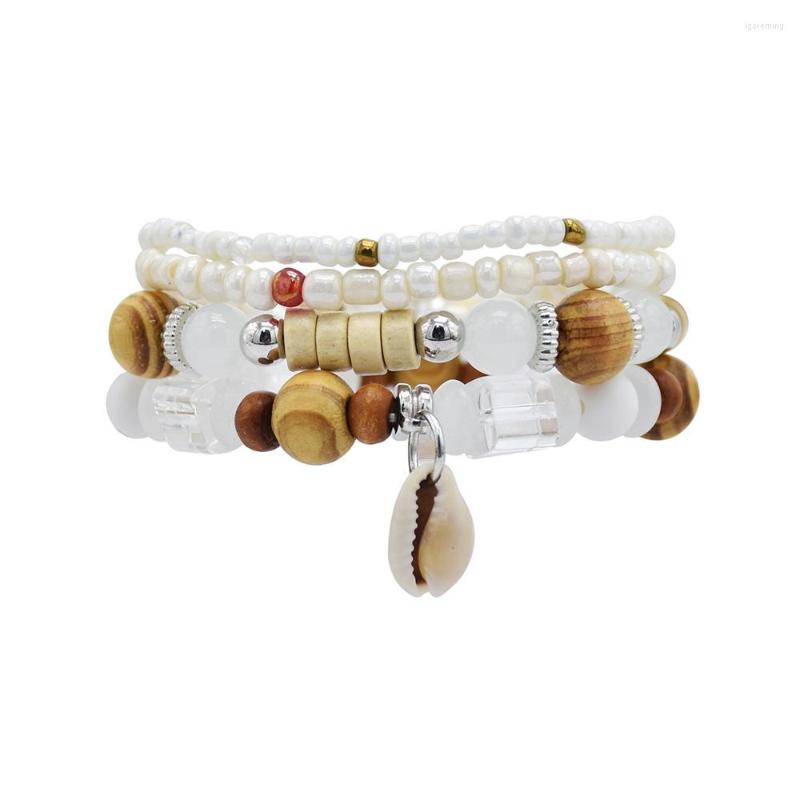 

Link Bracelets Multi-Layer Retro Shell Bead Bracelet For Ladies Fresh Style Bohemian Feather Pendant Elastic Jewelry