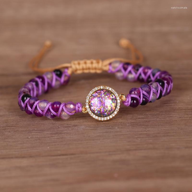 

Charm Bracelets Stone Wrap Bracelet Purple String Woven Yoga Friendship Bohemian Jewelry