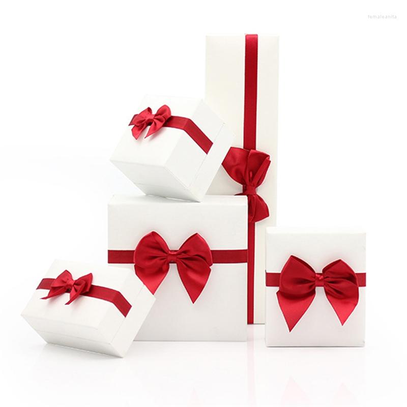 

Jewelry Pouches Pinksee 1 Piece Trendy Romantic Red Bowknot Packaging Box Geometric Rings Earrings Bracelet Necklace Storage Case