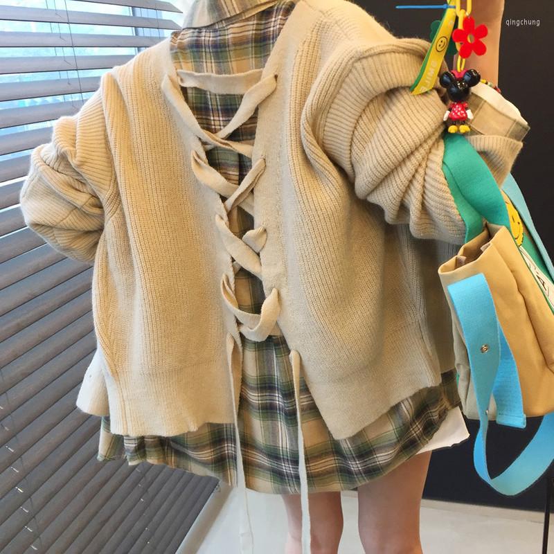 

Women's Knits Fall 2022 Women Clothing Bandage Knit Cardigan Sweater Vintage Long Sleeve Single Breasted V-neck Sweaters Coat, Black