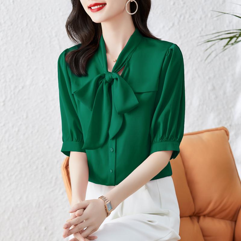 

Women's Polos Chemise Femme Fashion Office Lady Chiffon Shirt 2022 Summer Short Sleeve Elegant Womens Tops And Blouses Korean Clothes