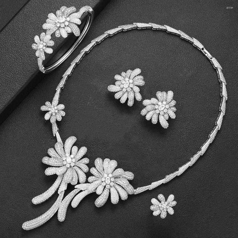 

Necklace Earrings Set Missvikki 4PCS Luxury Flower Cubic Zirconia Necklace/Earrings/Ring/Bracelet Jewelry Dubai Engagement Wedding Women, Picture shown