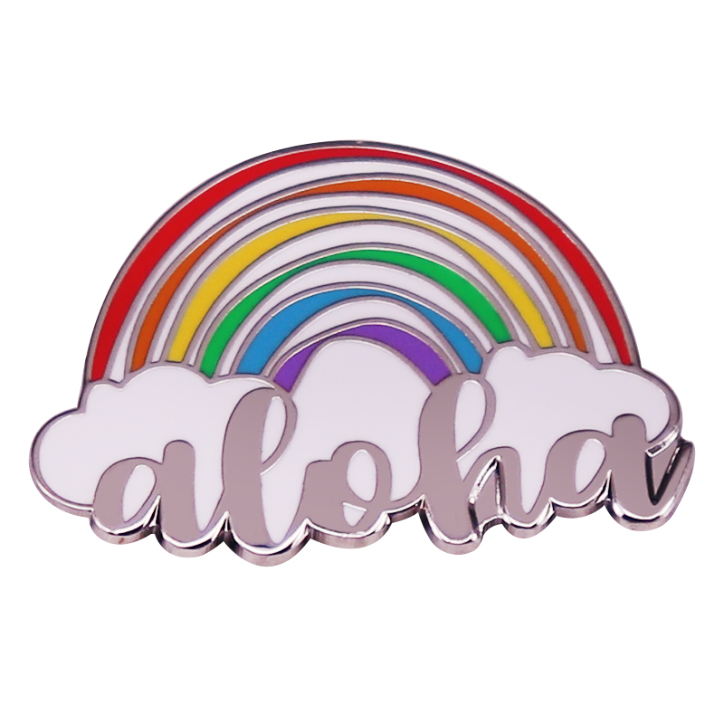 

love hello Hawaii aloha enamel pin rainbow clouds brooch badge Backpack Collar Pins Hat Jewelry accessories travel lover gift, As picture