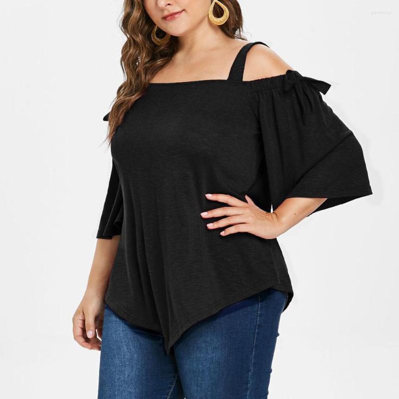 

Women's Blouses 30H Fashion Womens Tops And Cold Shoulder Top Casual Asymmetric Plus Size Shirt Bow Blouse Blusa Feminina, Navy blue