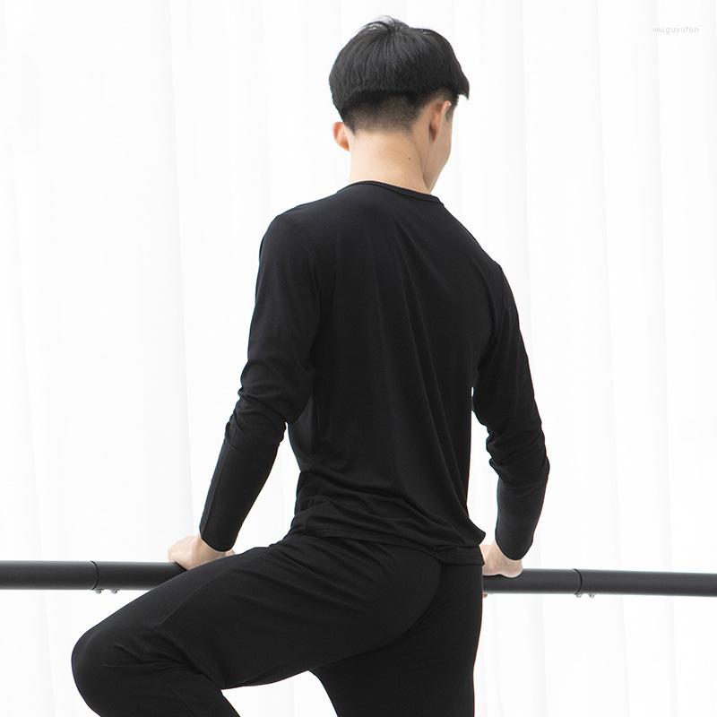 

Stage Wear Ballet Dance Suit Men's Art Test Modern Practice Modal Body Long-sleeved Boy's Top, White