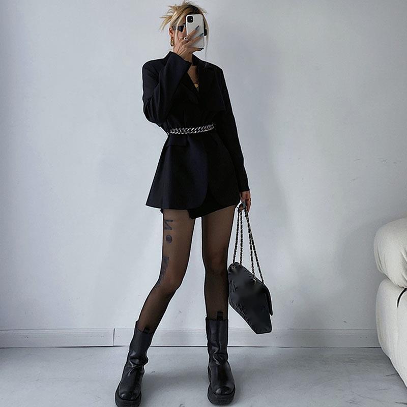 

Women' Suits & Blazers WOMENGAGA 2022 Autumn Winter Casual High Waist Suit Metal Belt Chain Coat Korean Sweet Girl Female Fashion EWD4, Black