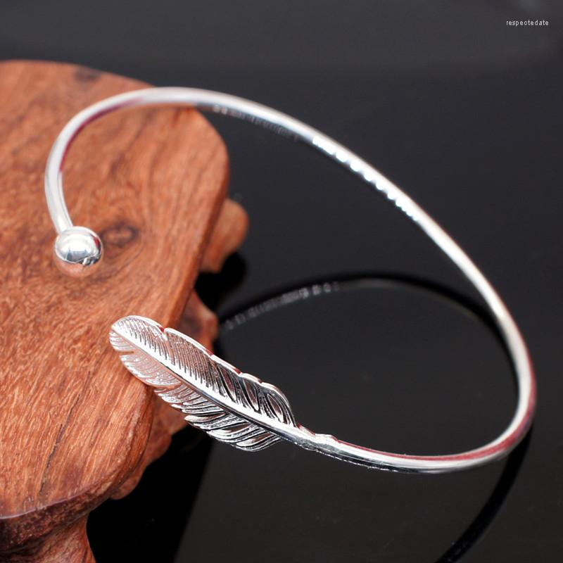 

Bangle Fashion Jewelry Adjustable Open Mouth Feather Silver Plated Copper Bracelet