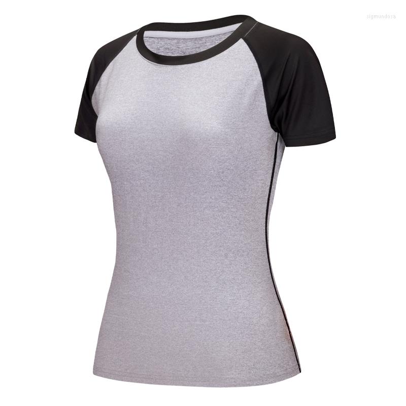 

Active Shirts Women Yoga T Patchwork Quick Dry Stretch Slim Fit Short Sleeve Sports Outdoor Gym Workout Training Running, Greyblack
