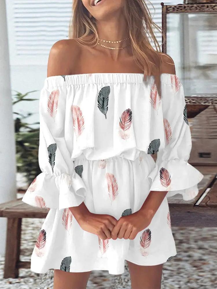 

Casual Dresses Sexy Off Shoulder Women Floral Print Beach Dress 2022 Summer Boho Mini Fashion Elegant Long Sleeve Party, 63
