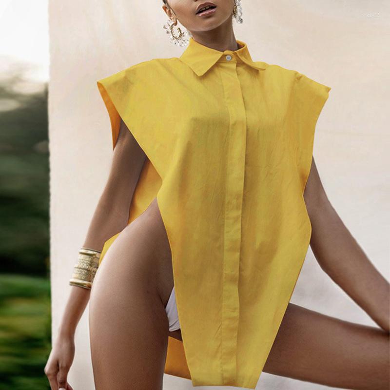 

Women' Blouses Sexy Party Shirt For Women Lapel Sleevelesss Hollow Out Loose Oversized Novelty Top Shirts Female 2023 Summer Clothing, Gray