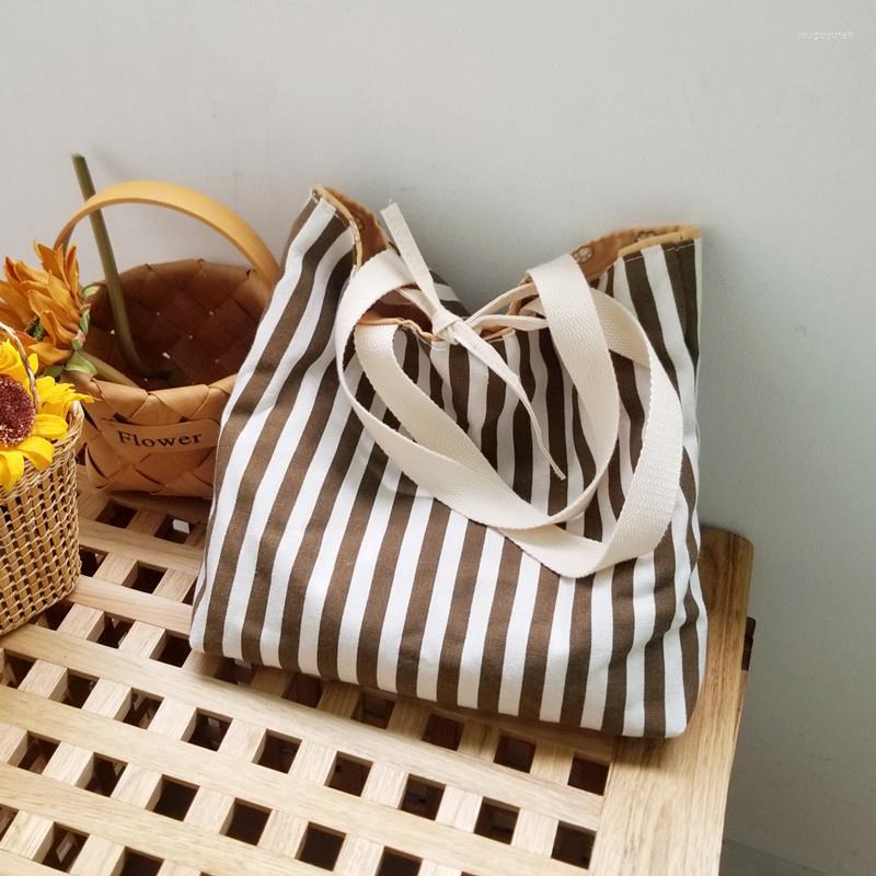 

Evening Bags Stripe Pattern Canvas Bag Cotton Lunch Box Handbag Office Worker Student Bring Rice, Reversible handbag