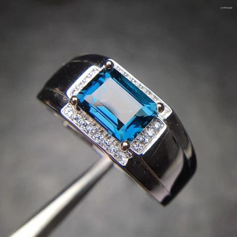 

Cluster Rings BOCAI Selling Topaz Men's Ring Real S925 Sterling Silver 18K White Gold Plated Men High-quality Gifts