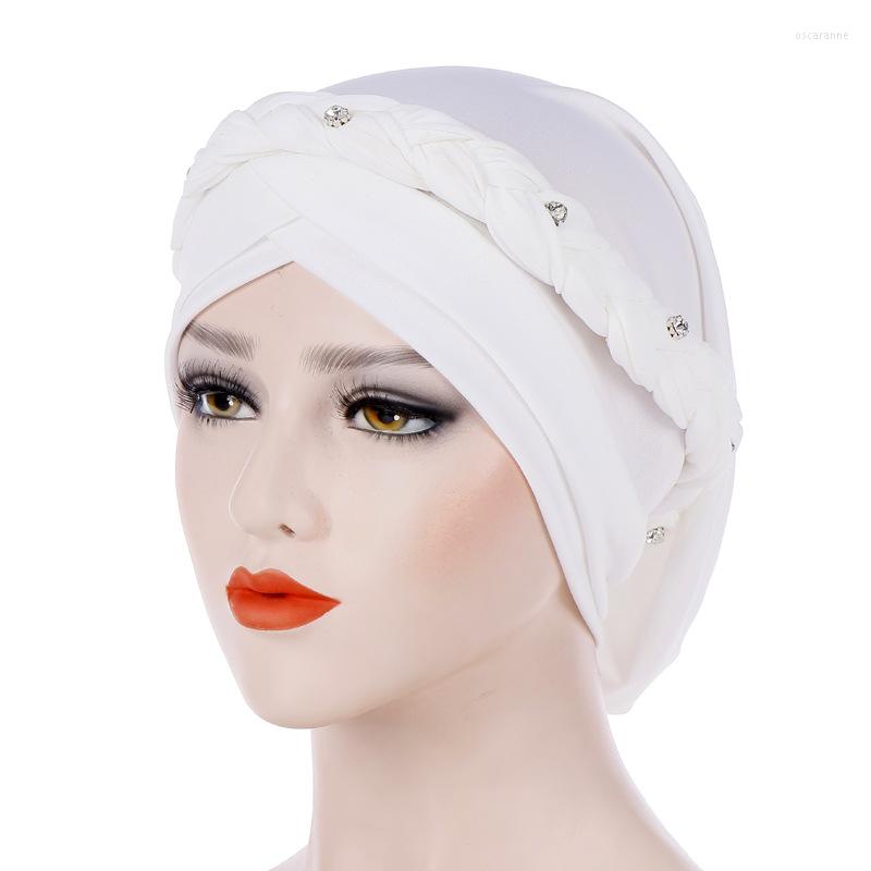 

Ethnic Clothing Toque Muslim Braided Milk Silk Women Turban Hijab Fashion RhinestoneIslamic Ladies Stretch Head Wrap Scarf 9Colors