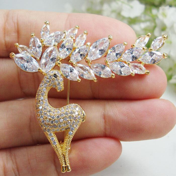 

Brooches Fashion Clear Christmas Deer Zircon Crystal Woman's Animal Brooch Pin Gifts