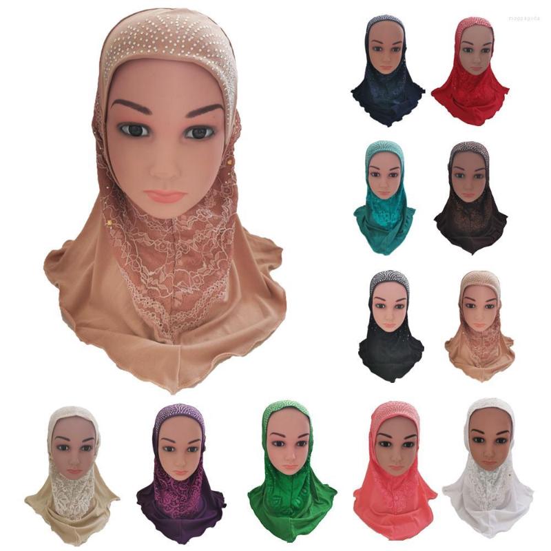 

Ethnic Clothing One Piece Muslim Kids Girls Drilling Hijab Hats Child Islamic Headscarf Headwear Caps Amira Prayer Cover Shawl Middle East