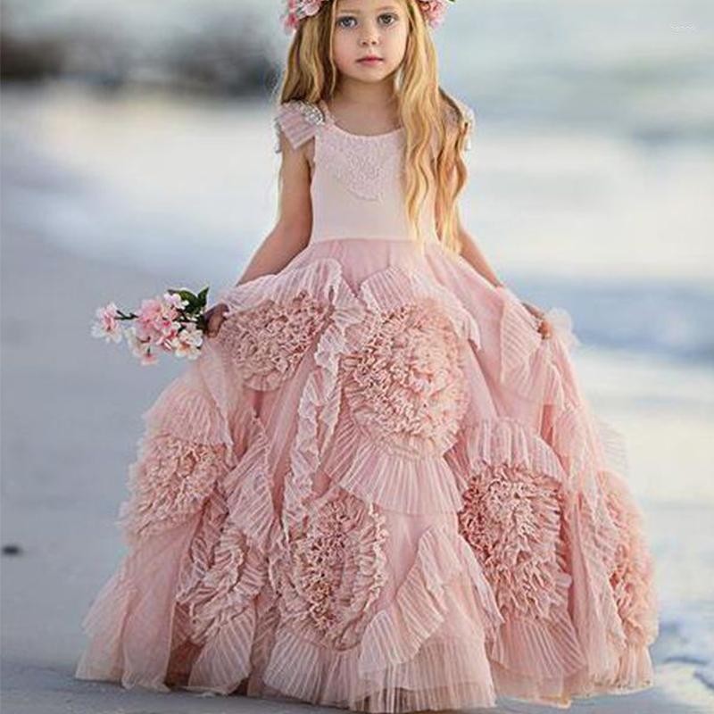 

Girl Dresses 2022 Custom Made Long Summer Pink Tulle Girls Princess Wedding Flower For Toddler, Black