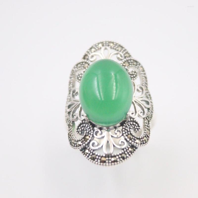 

Cluster Rings Pure 925 Sterling Silver Ring Width 29mm Marcasite Lace Green Chalcedony Bead US Size 7-10 For Woman