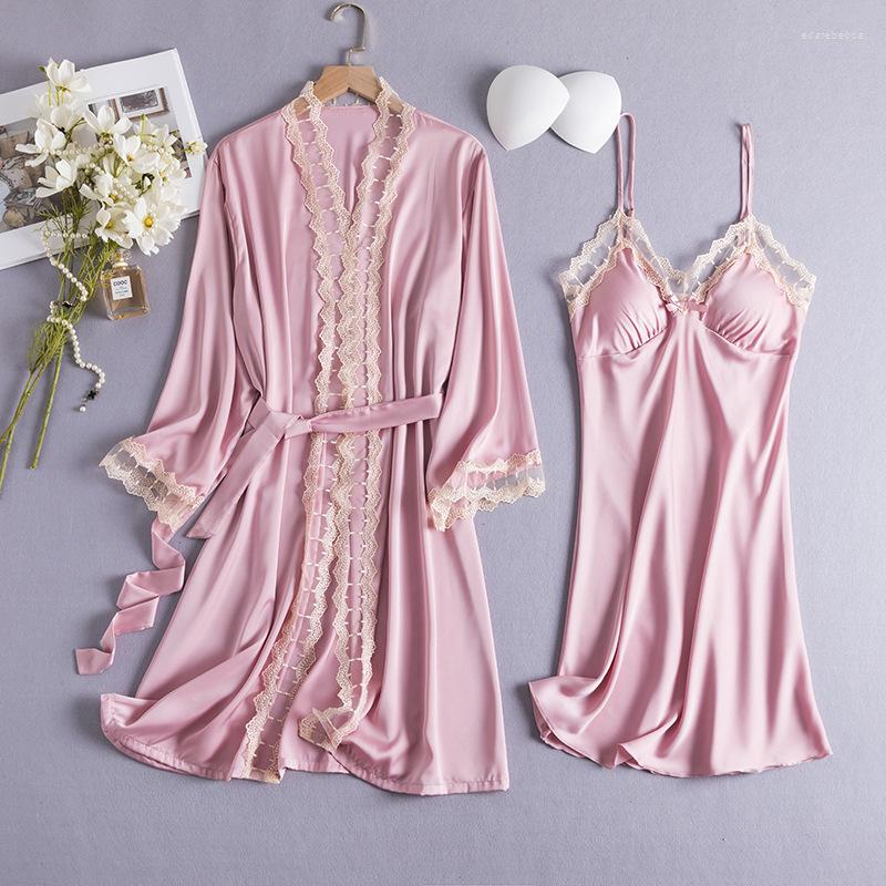 

Women's Sleepwear 2PCS Women Bride Robe Gown Sets Sexy Lace Floral Kimono Bathrobe Summer Lingerie Sleepshirts -XL Casual Nightwear Home, Cf105