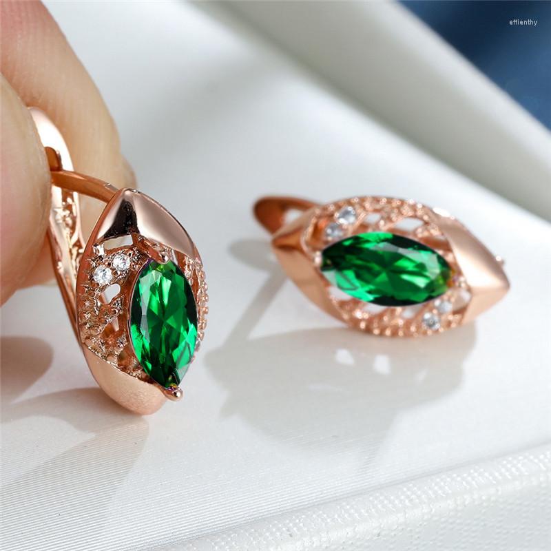 

Hoop Earrings Cute Female Green Stone Luxury Crystal Zircon Vintage Rose Gold Color Wedding For Women