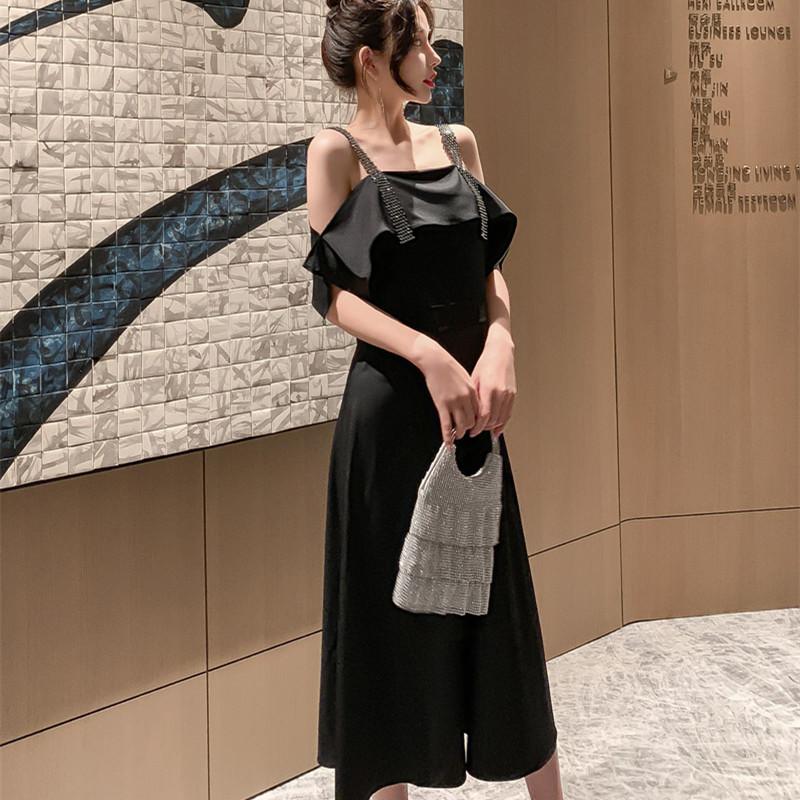 

Party Dresses Black Strapless Ruffles Spaghetti Strap Dress High-end Women Lady Elegant Summer Bandage Sexy Maxi