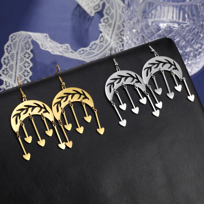 

Dangle Earrings Crescent Moon Hollow Branch Earring Leaf Hanging Love Fringe Drop Stainless Steel Jewelry For Women Party Gift