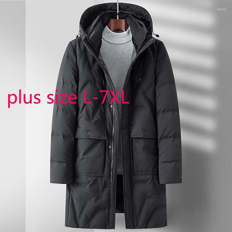 

Men's Down Arrival Fashion Super Large Winter Men Long Stand Collar Hooded Jacket White Duck Thick Coat Plus Size -5XL6XL7XL