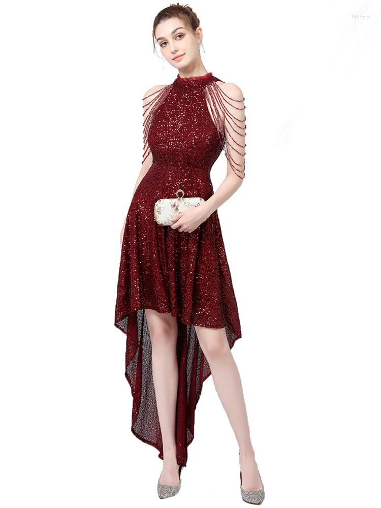 

Casual Dresses 2022 Party Evening Dress Elegant Off Shoulder Short Fornt Long Back Sequin, Black