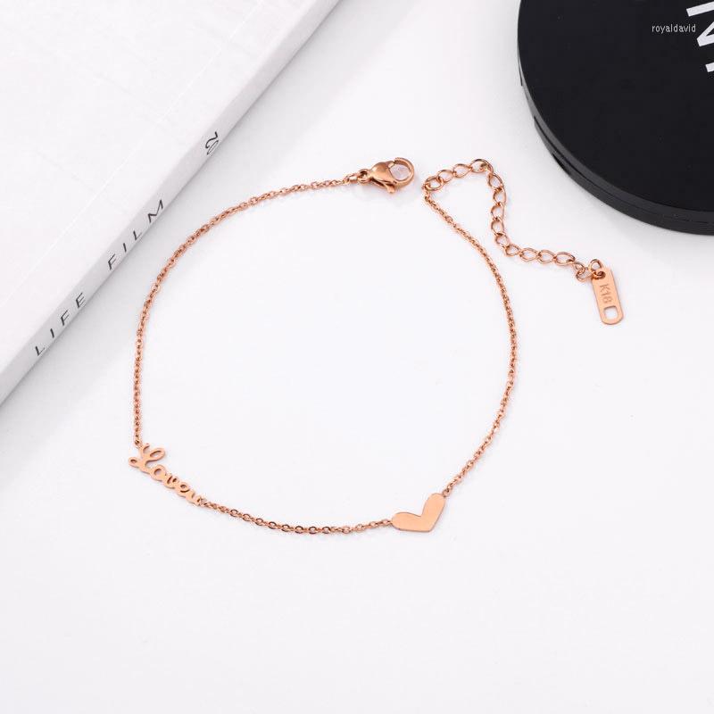 

Anklets 2022 Stainless Steel Fashion Letter Love Chain Heart Barefoot Rose Gold Color Anklet For Women Party Friends Gifts
