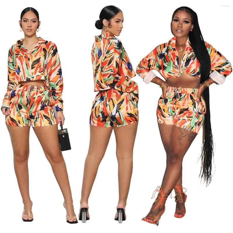 

Women' Tracksuits Floral Print Summer Women Sets Fashion 2 Piece Turn-down Collar Shirts And Shorts Ladies Sexy Outfit Matching, Mixed