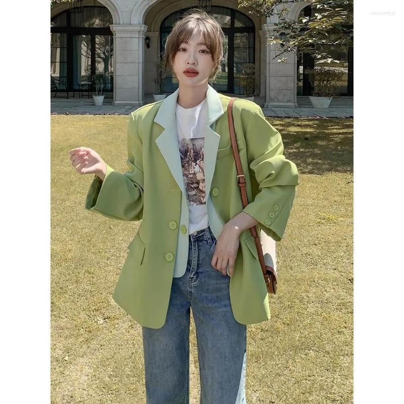 

Women' Suits 2022 Spring Jacket Women Blazer All-match Lady Fake Two-Piece Tops Suit Loose Single-breasted Autumn Female Coat, Green