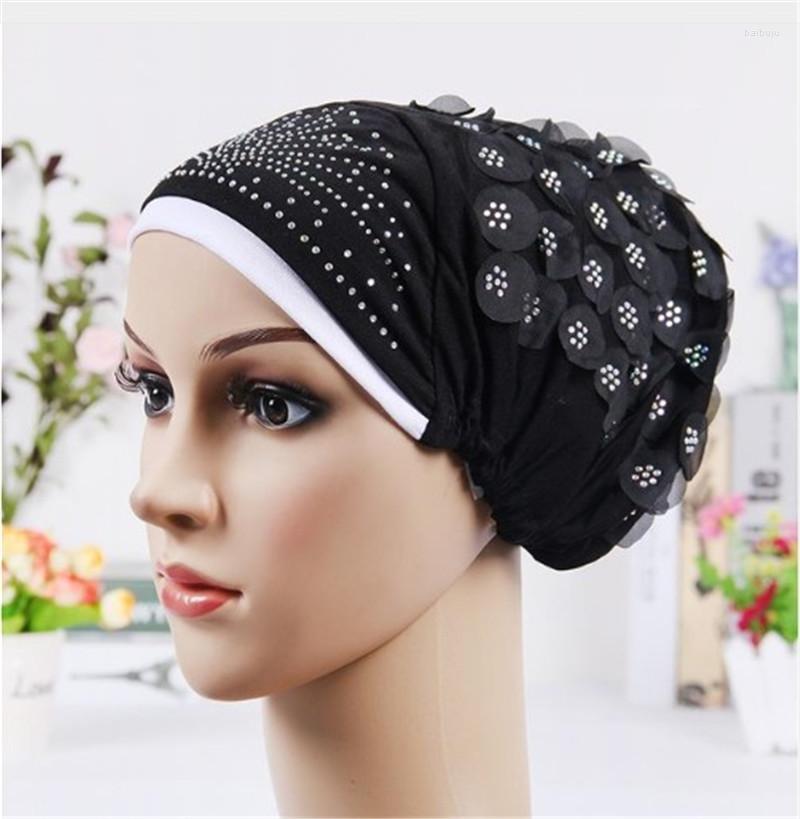 

Ethnic Clothing Diamonds Turban Bonnet For Women Flowers Muslim Headscarf Cap Ready To Wear Hijab Turbante Mujer Chemo Headwear