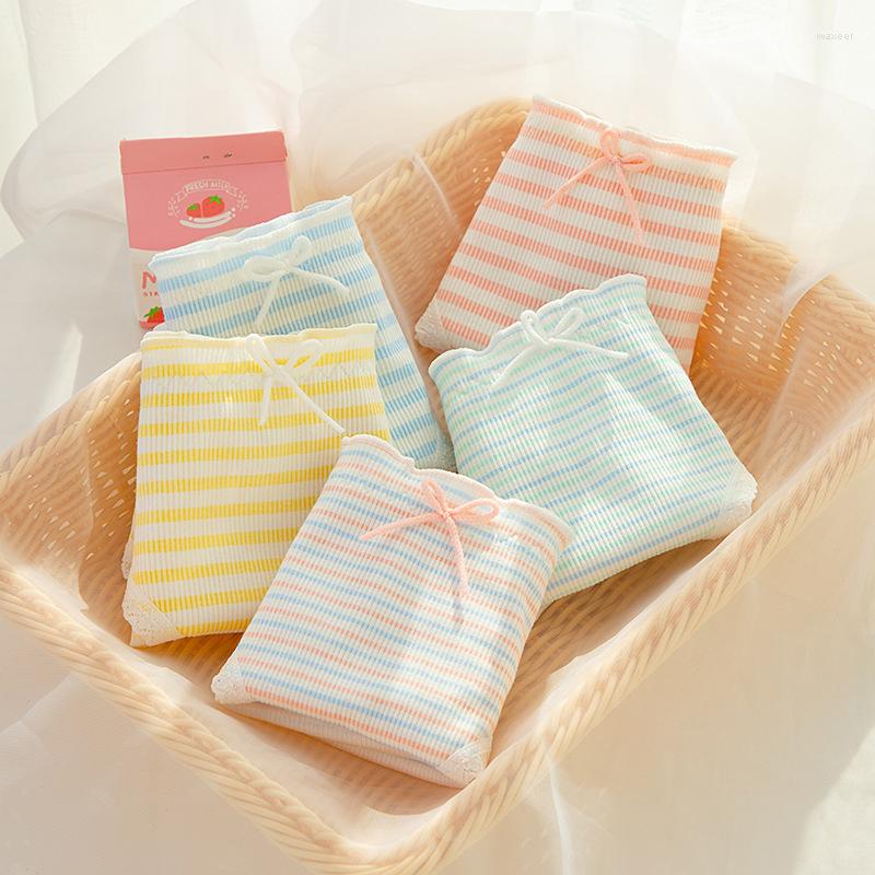 

Women's Panties 3Pcs/set Cotton For Women Lace Soft Comfort Briefs Girl Skin Friendly Underwear Striped Candy Color Mid-Waist Underpants, Blue blue blue