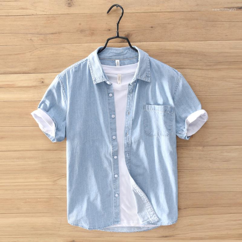 

Men's Casual Shirts 2022 Denim Shirt Men's Short Sleeved Slim Breathes Cool Hawaiianshirt High Quality, Dark blue