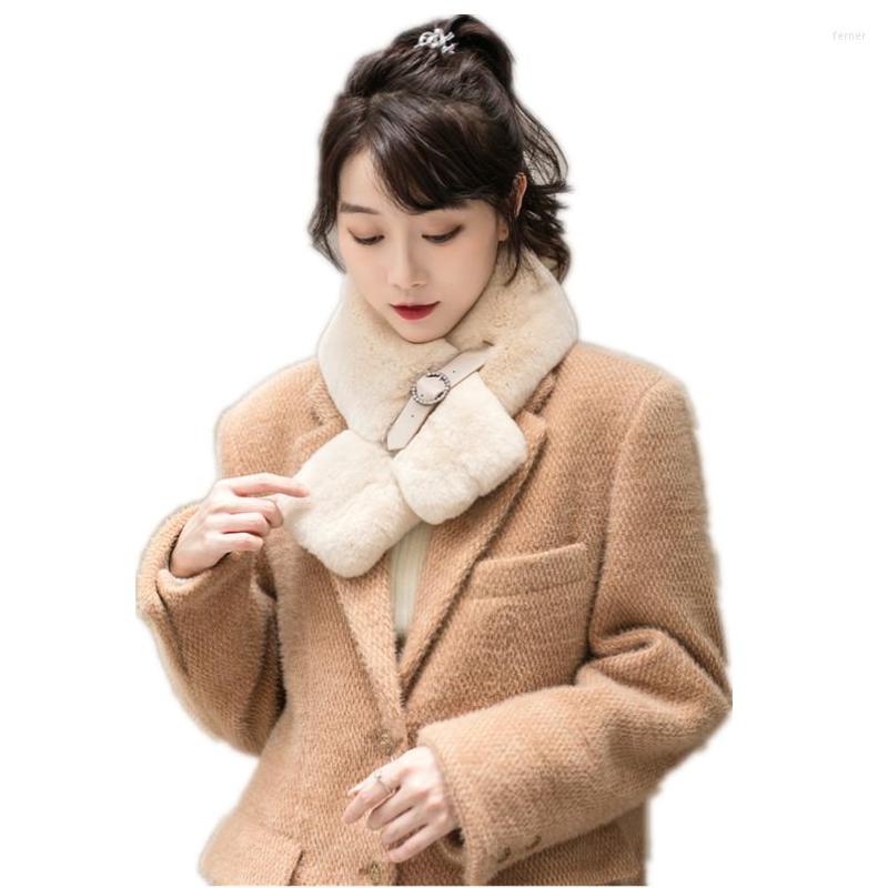 

Scarves Warm Women's Real Rex Fur Neck Wraps Collar With Leather Belt