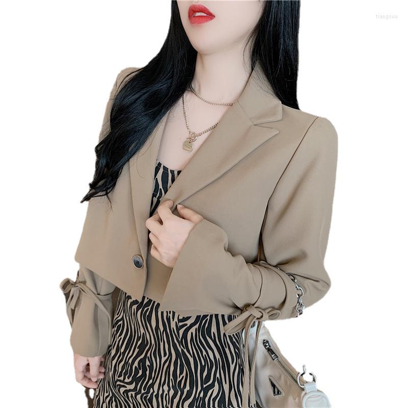 

Women's Suits 2022 Summer Women Short Blazers Full Sleeve Black Blazer Crop Tops, Beige