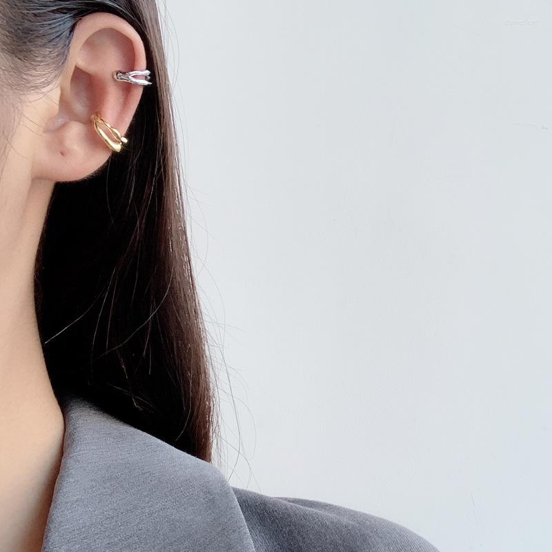 

Backs Earrings Korean Style Simple S925 Sterling Silver Double Layer Hollow Ear Clip Female Ins Pierceless Irregular Texture