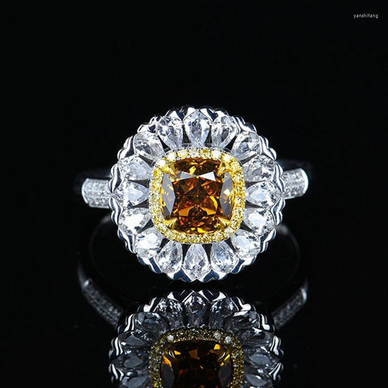 

Cluster Rings BLACK ANGEL Luxury Champagne Zircon Ring For Women Simulation Morganite Flower Shape Female Wholesale Jewelry Gifts