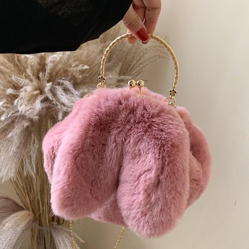 

Evening Bags Plush Bag Female Sweet Cute 2022 Autumn Winter Diagonal Cross Handbag Out Chain Fashion High-quality Women's