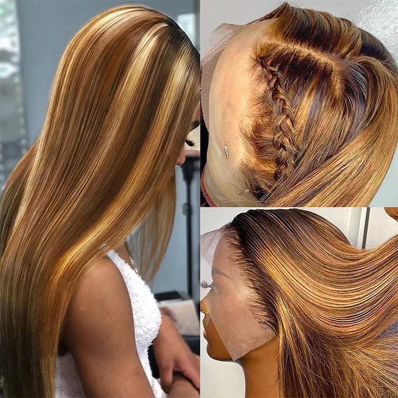 

VIPbeauty 13x6 13x4 13x1 HD Transparent Highlight Lace Front Wigs Human Hair Pre Plucked 150% 4/27, 13x1 lace front wig